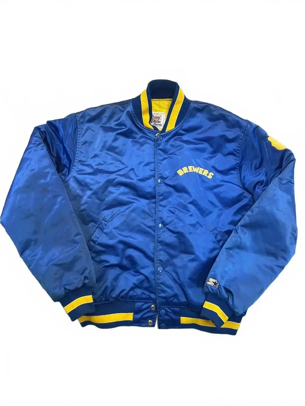 Vintage Milwaukee Brewers Starter Satin Jacket Size Large Blue MLB Bomber Snap